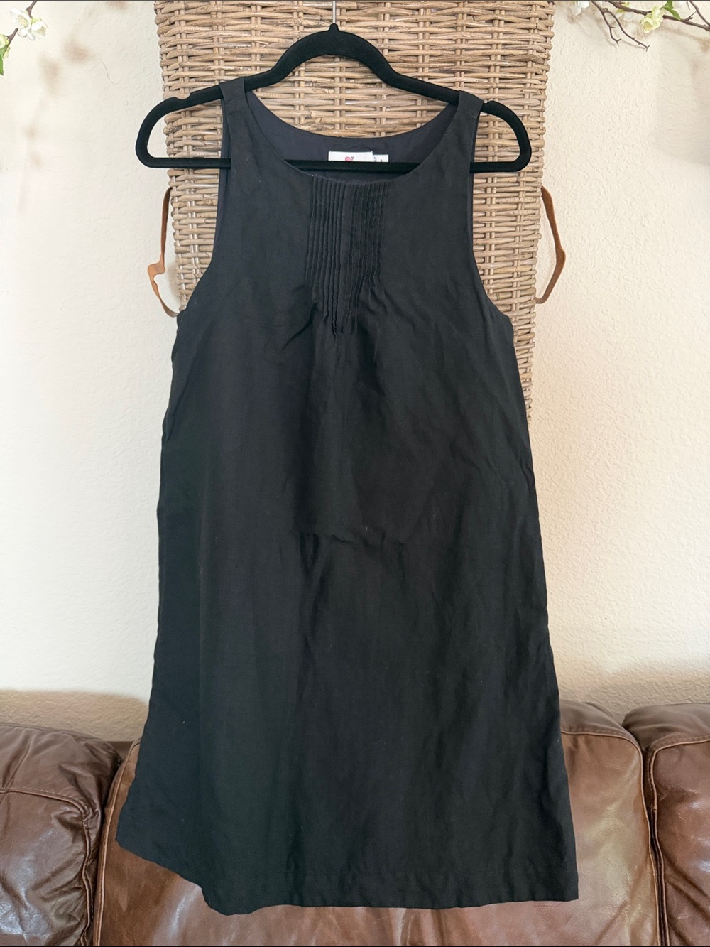 Vineyard Vines Black Sleeveless Pintuck Linen Mini Dress